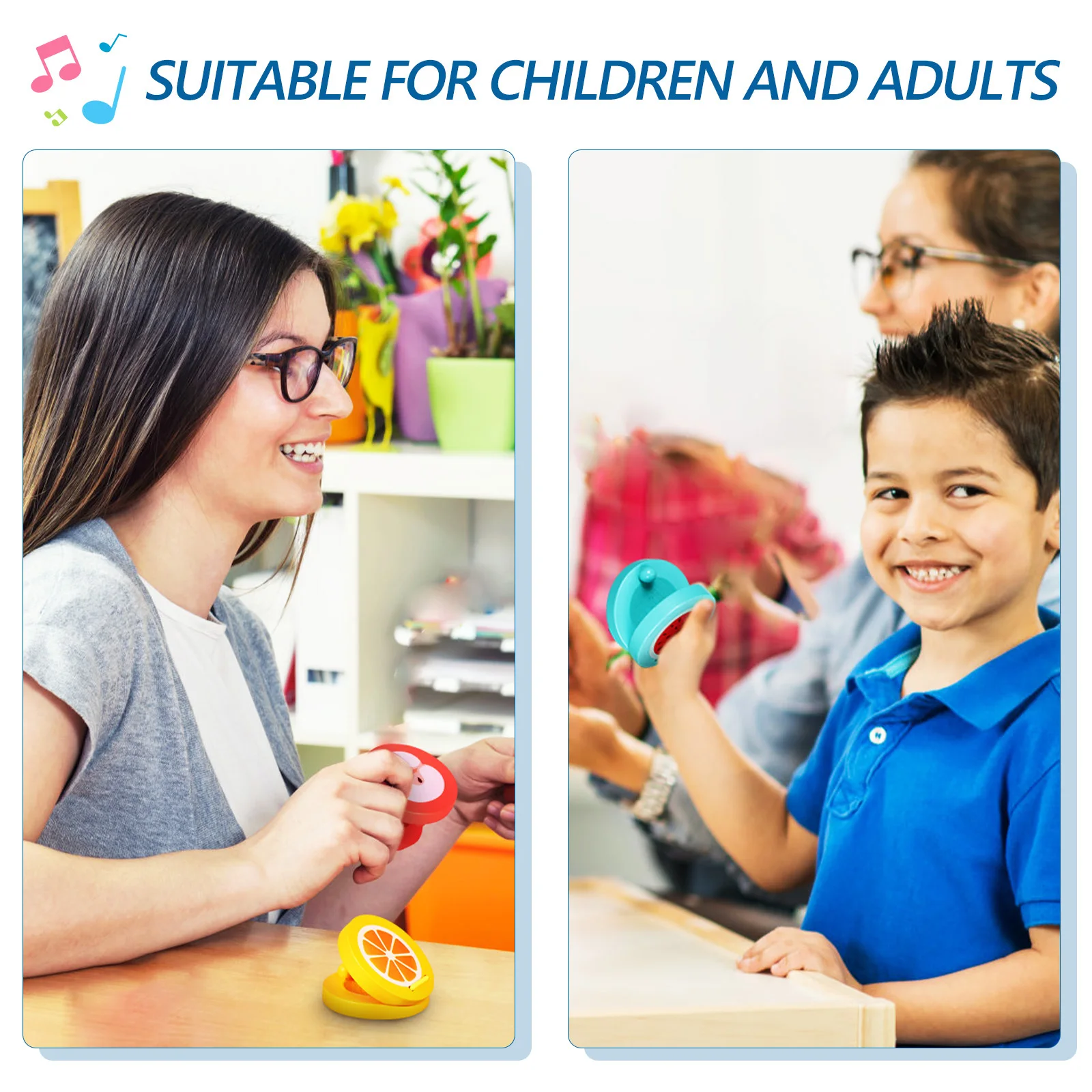 

4Pcs Wooden Castanets Cartoon Fruit Pattern Portable Musical Instruments for Beginners Kids Adults Wood Castanets