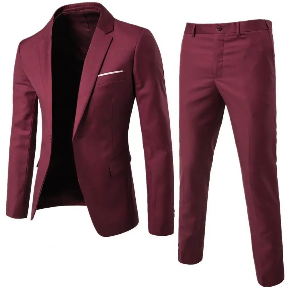 Formal Suit Pockets Korean Style Buttons Cuff Blazer Pants Men Suit Attractive