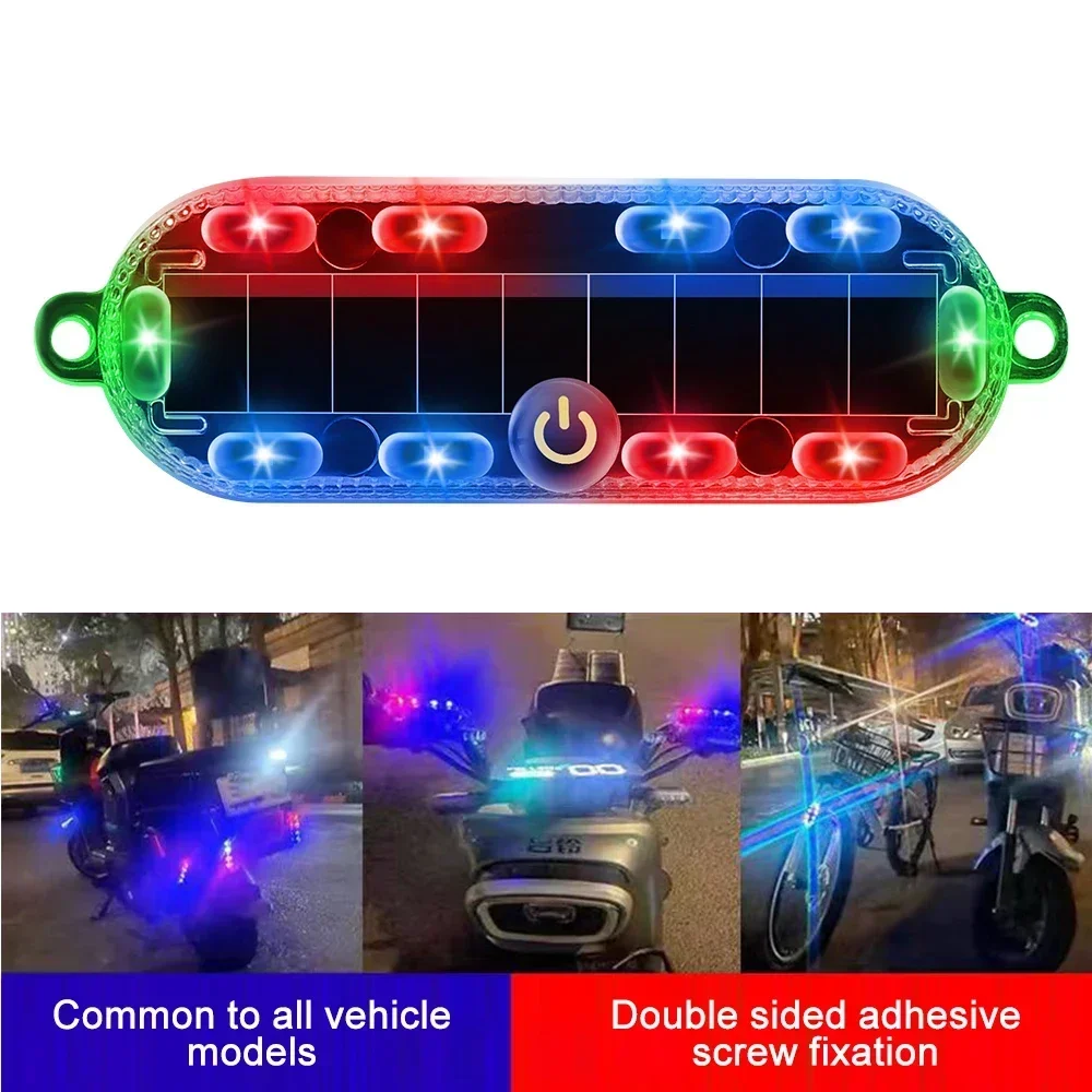 New Solar Power Mortorcycle LED Warning Light Car Night Ride Tail Light Anti-rear Strobe Light for Motorcycle Electric Bicycle