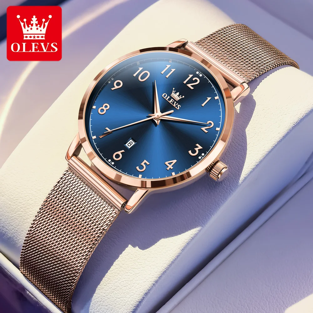 

OLEVS 5653 оригинальные брендовые часы для женщин, водонепроницаемые оригинальные кварцевые наручные часы, модный аналоговый сетчатый ремешок, роскошный женский подарок
