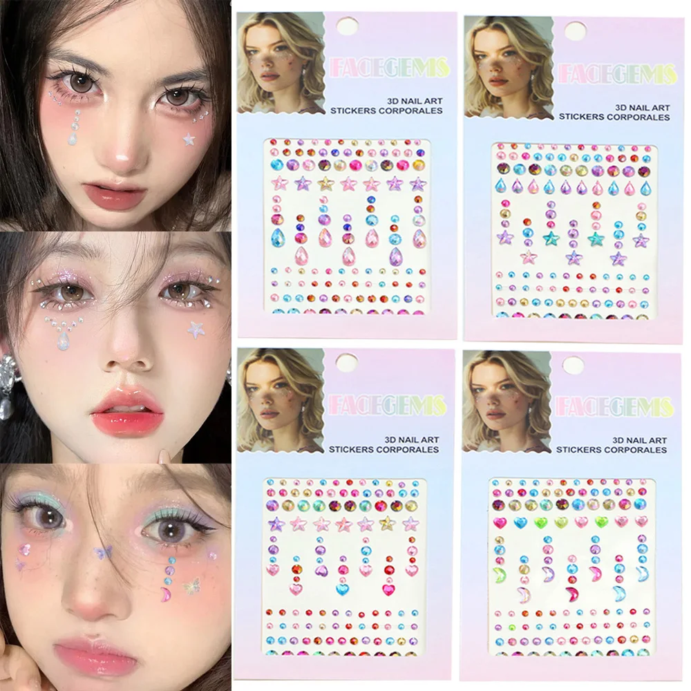 

Crystal Sticker Facial Diamond Sticker Tattoo 3D Face Jewelry Rhinestone Sticker Self Adhesive Pearls Patch Makeup Beauty INS