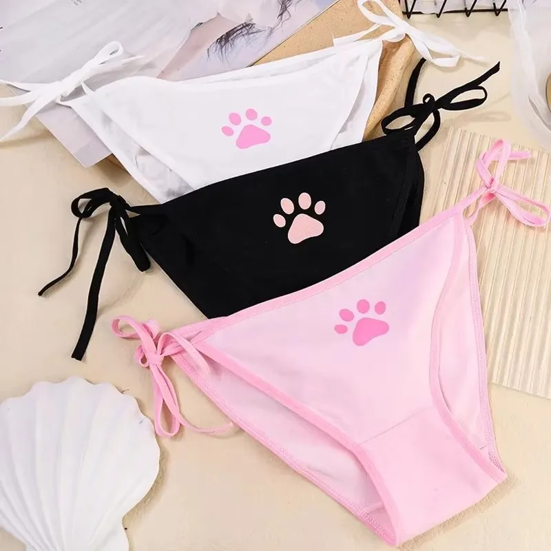 2/3/4 pezzi donne mutande sexy mutandine gatto artiglio bowknot fasciatura bella vita bassa lingerie corde di cotone cinturino slip animazione