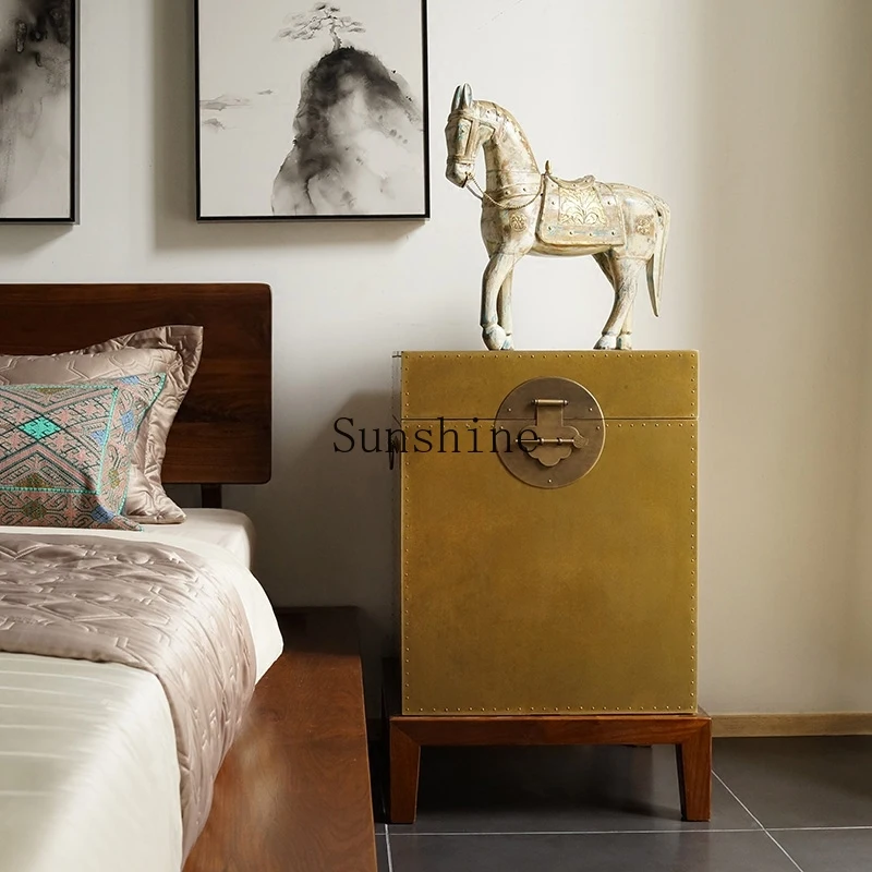 

New Chinese small size walnut copper edge few simple light luxury bedside table