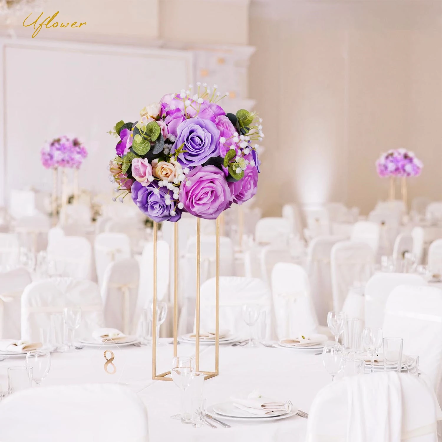 

Uflower Purple 5D Rose Artificial Flower Row Table Wedding Centerpiece Party Wedding Decor Floral Row Home Decor Dropshipping