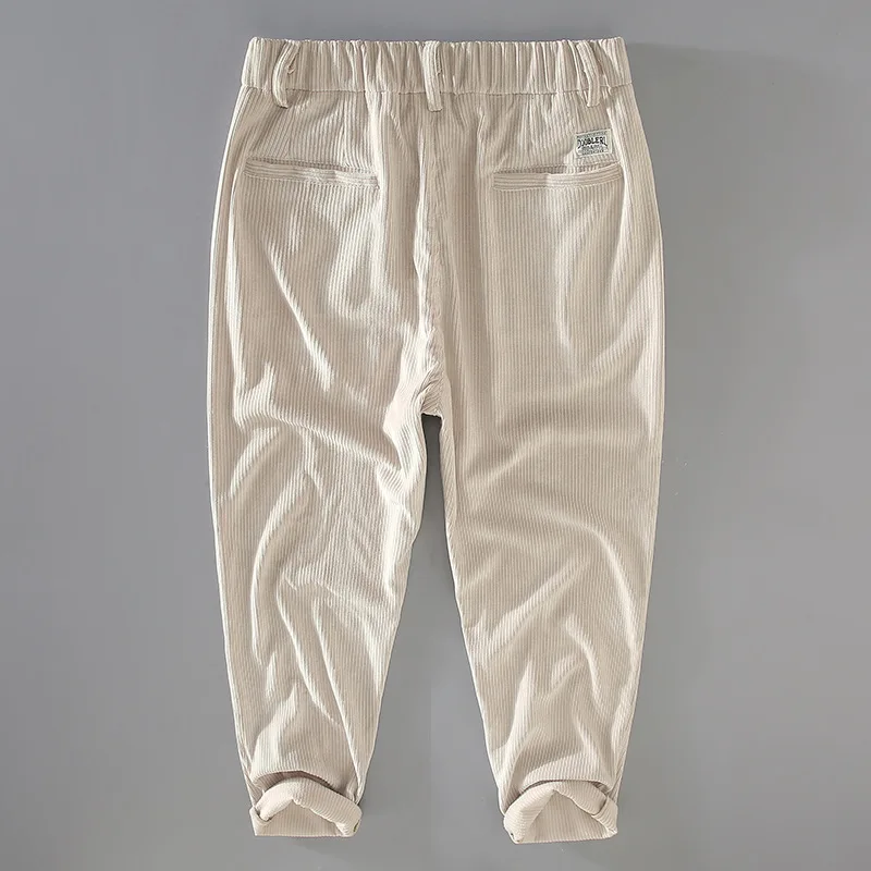 Autumn Mens Pants Daily Casual Pants Japanese Vintage Brushed Pants Corduroy Straight Baggy Beige White Pants Simple Trousers