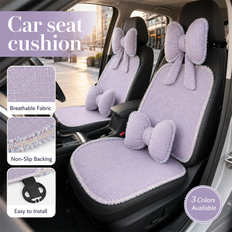 Bow Car Seat Cover Chic Style For Women Cute Luxury Auto Cushion Vehicle Interior Protector Universal Four Season Car Accessory