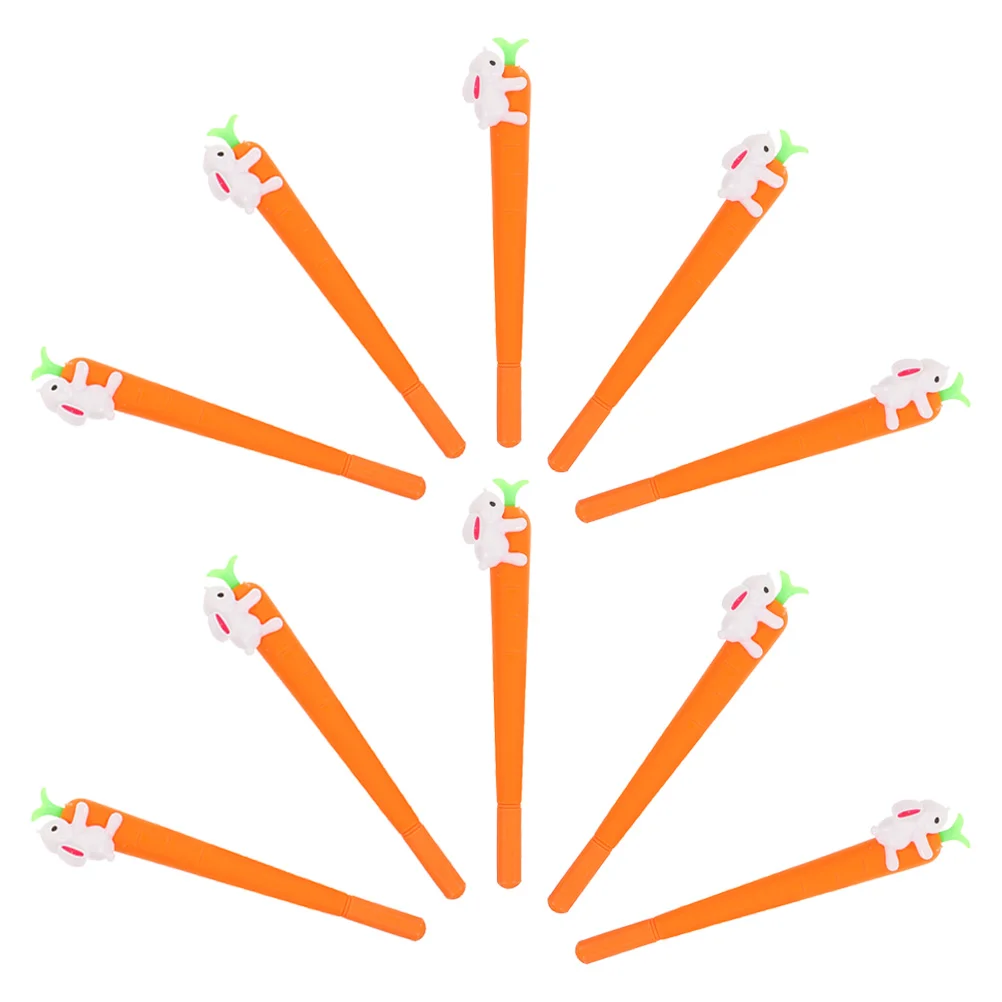 10 Pcs Rabbit Carrot Pen Shaped Adorable Gel Ink Pens Writing Student Silica Pattern