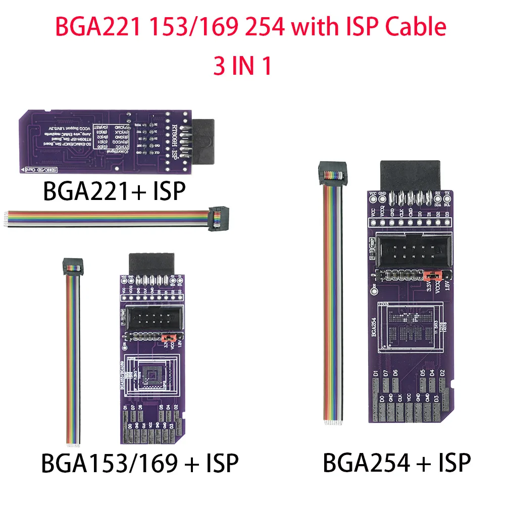 100% Original BGA254 BGA153/169 BGA221 Simple Reading and Writing Board SD-EMMC RT809H-ISP Flywire Adapter Board