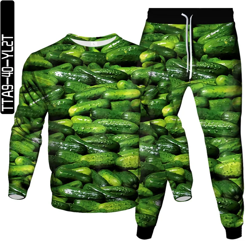 Food Planet Hamburger Fruit Komkommer 3d Print Kleding Pak Mannen Mode Sweatshirt Joggingbroek 2 Delige Sets Oversized Trainingspak