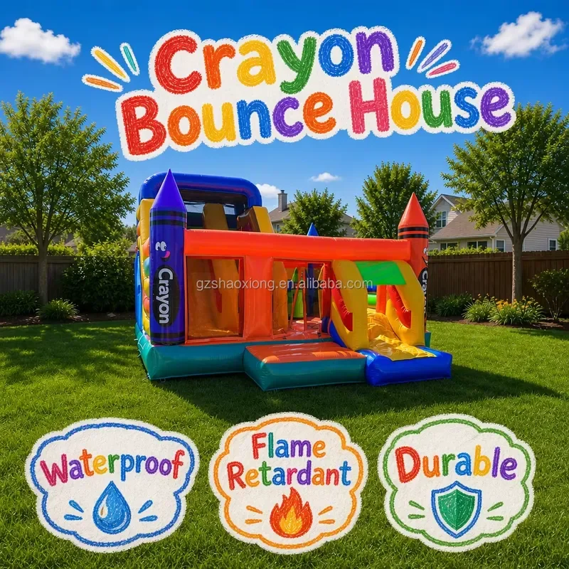 Wholesale Supplier Outdoor Inflatable Jumping Bouncy Castle With Slide Combo for Kids Crayon Theme Bounce House Backyard