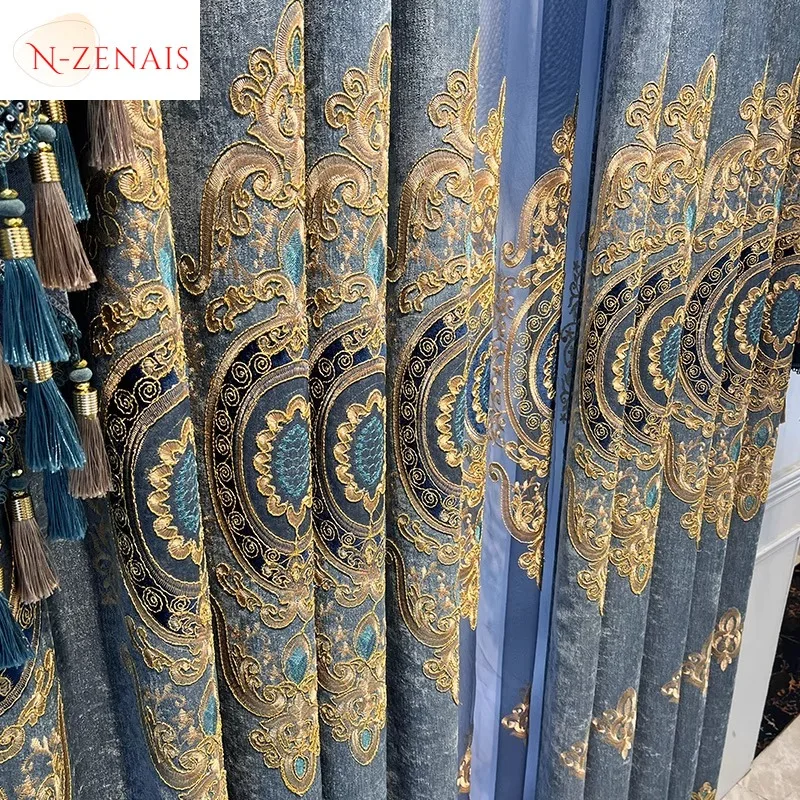 

Custom Size！！European Atmospheric Embroidery Luxury Chenille Blackout Elegant Curtains for Living Dining Room Bedroom Decor