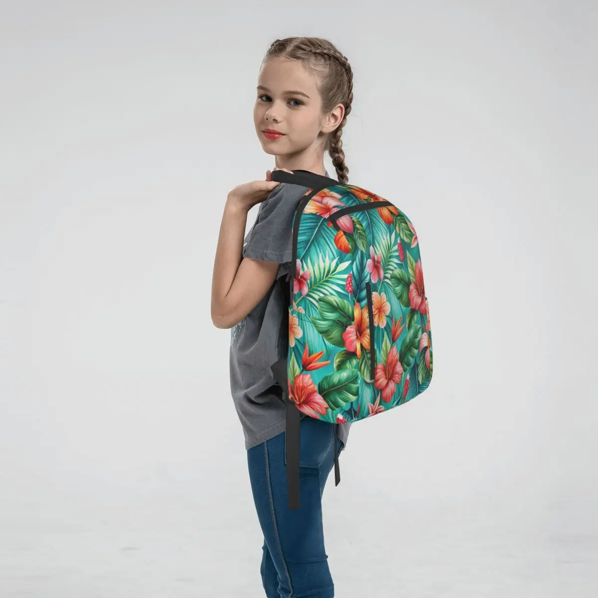 Tropical Hibiscus And Palm Leaf Backpack Daypack Boys Girls BookBag School Bag Shoulder Bags for Men Women