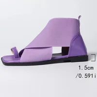Women Square Toe Gladiator Sandals Elastic Strap Wrap Around Ankle Flat Sandals Toe Loop Summer Beach Comfortable Walking Shoes - Image 3