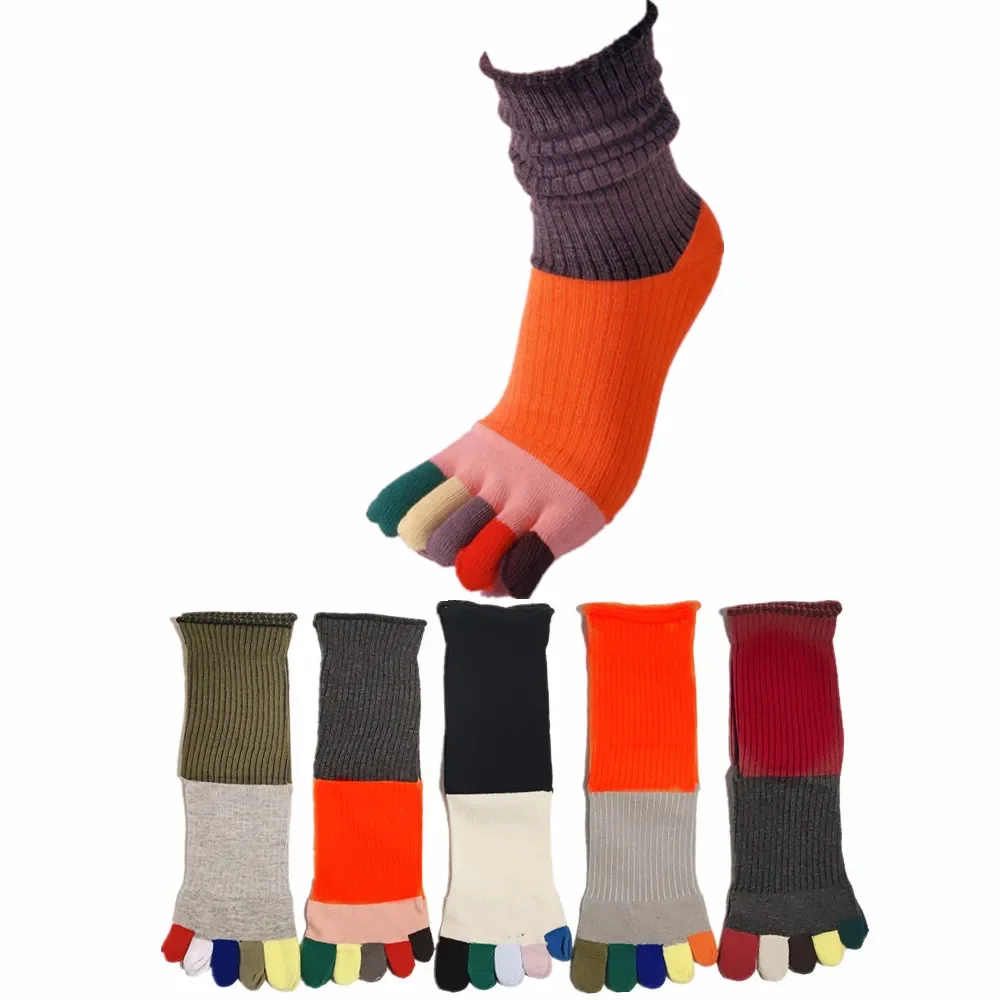 5 Pairs Of Women's Color-blocked Toe Socks Colorful 5 Finger Socks Set