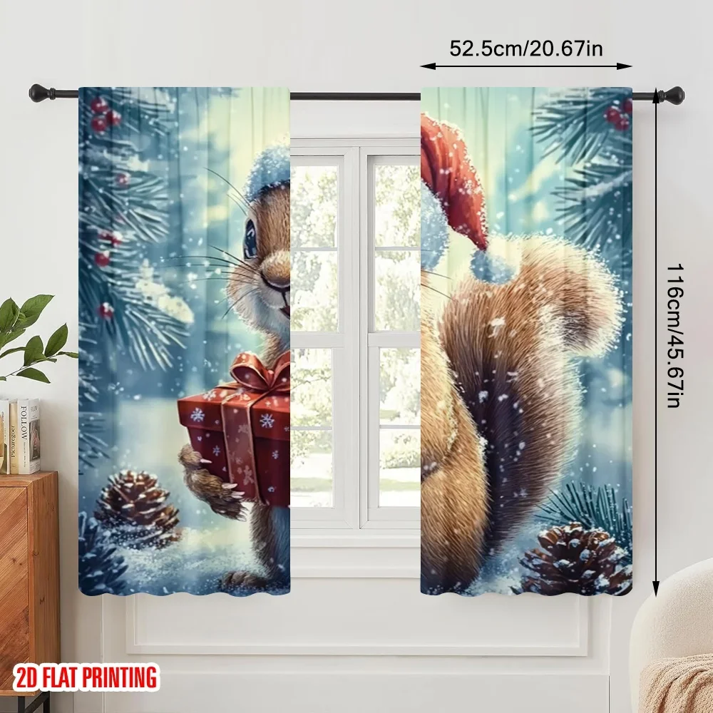 2pcs,2D plane printing Curtain Popular Cute Squirrel Christmas Gift (2) Polyester Fabric (without rod) All Seasons for Living