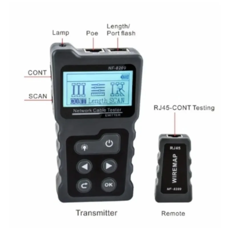 Imagem -05 - Nayafa Nf8209 Cabo Rastreador Lan Display Medida Testador Ferramentas de Rede Display Lcd Medida Comprimento Wiremap Tester