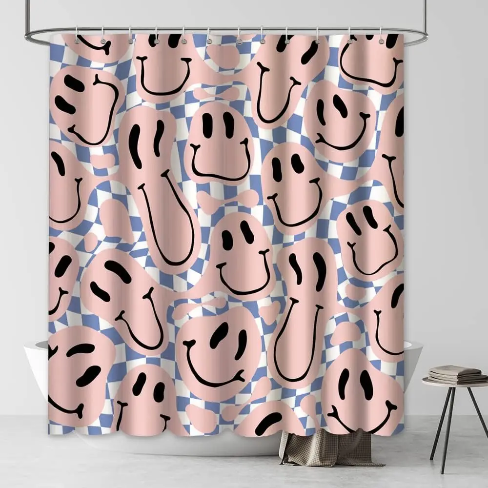 Vintage 70 s pink Smiley Shower Curtain Teen Girls Cute Bathroom Decoration Accessories Fashion Shower Curtain