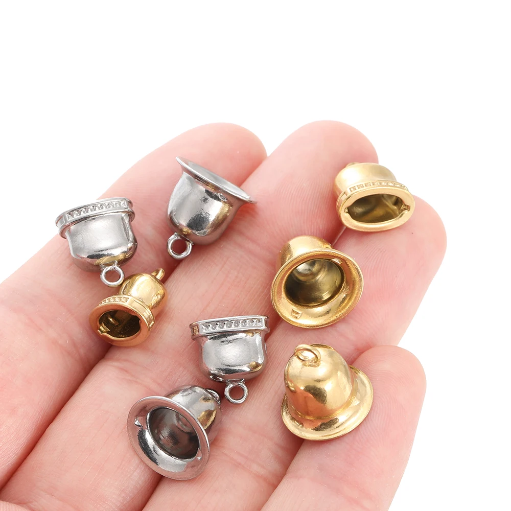 5pcs/lot 13.5*14mm Stainless Steel Hanging Bell Loose Charm Pendant For DIY Necklace Bracelet Jewlery Making Accessories