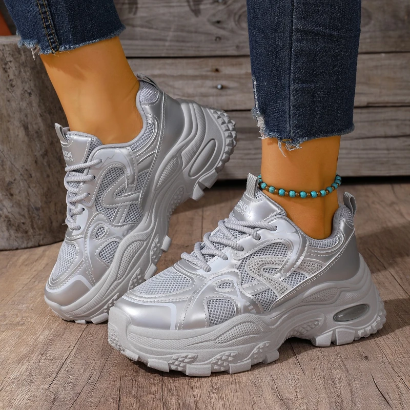 سميكة وحيد أحذية رياضية مكتنزة شبكة تنفس النساء أحذية رياضية أجهزة لياقة خارجية الجري أحذية منصة موضة المدربين غير رسمي جديد #4