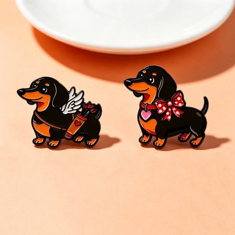 Cartoon Dog with Wings Heart Alloy Brooch Cute Animal Shaped Couple Style Decoration Clothing Accessories Creative Badge Gifts