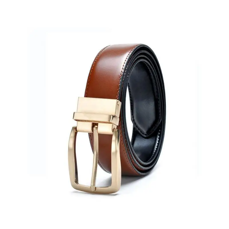 100-130cm Plus Size Men Belt Cowhide Rotating Real Buckle border Explosions Fashion Casual Double sided  Golden Stock Wholesale