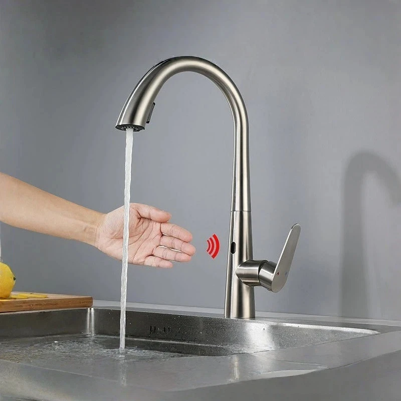 

Выдвижной смеситель для кухни с функцией горячей и холодной воды, индукционный, серый, из нержавеющей стали 304, для мойки овощей, выдвижной, умный