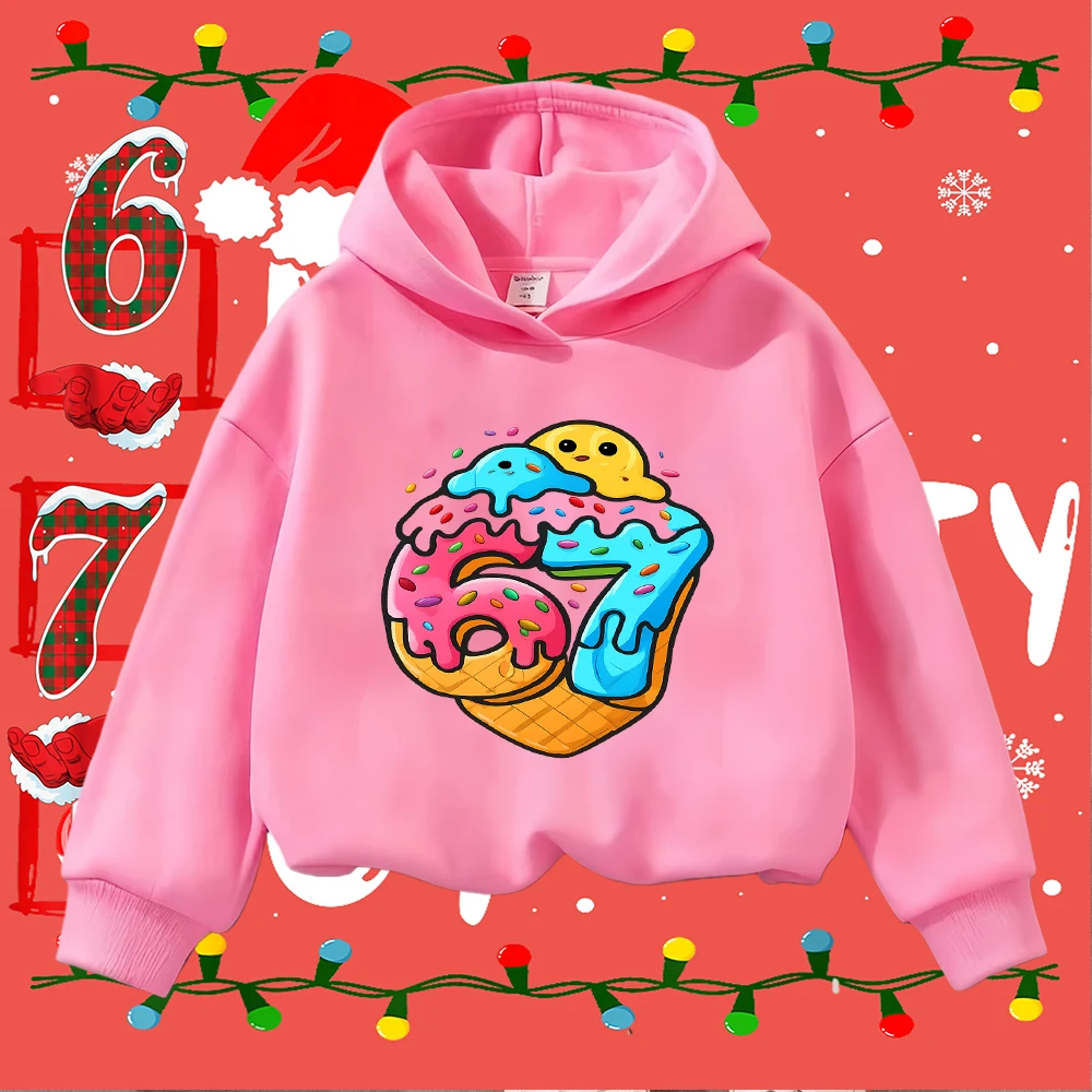 Sudadera navideña para niños con estampado de helado de 67 donuts, jersey informal festivo para niños y niñas