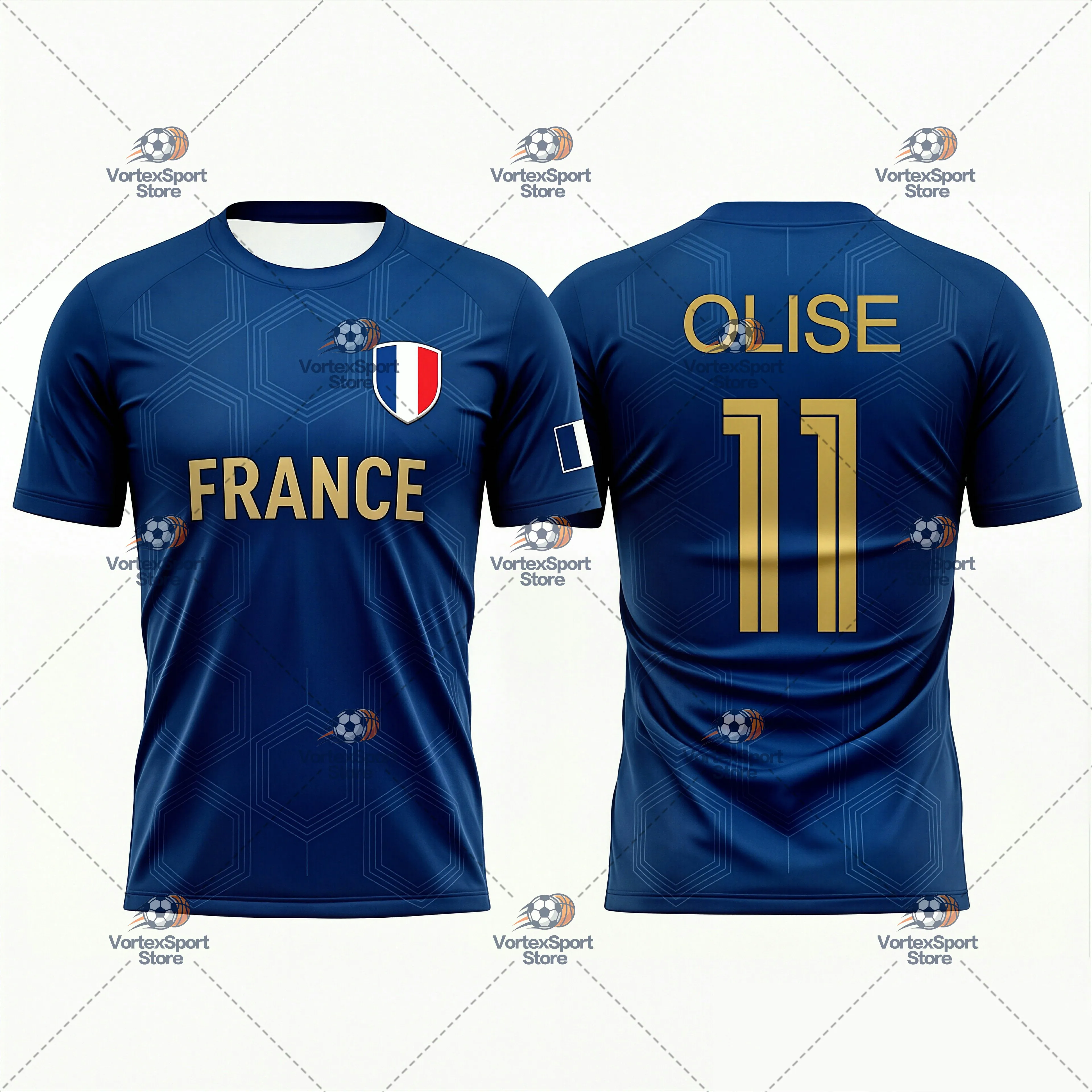 Explosions Kinder- und Herren-Fußballtrikot Frankreich Nr. 11, Schnelltrocknend, Alle Größen, Kurzarm, O-Ausschnitt, Olise Fußballfan-Trikot – Detail 3