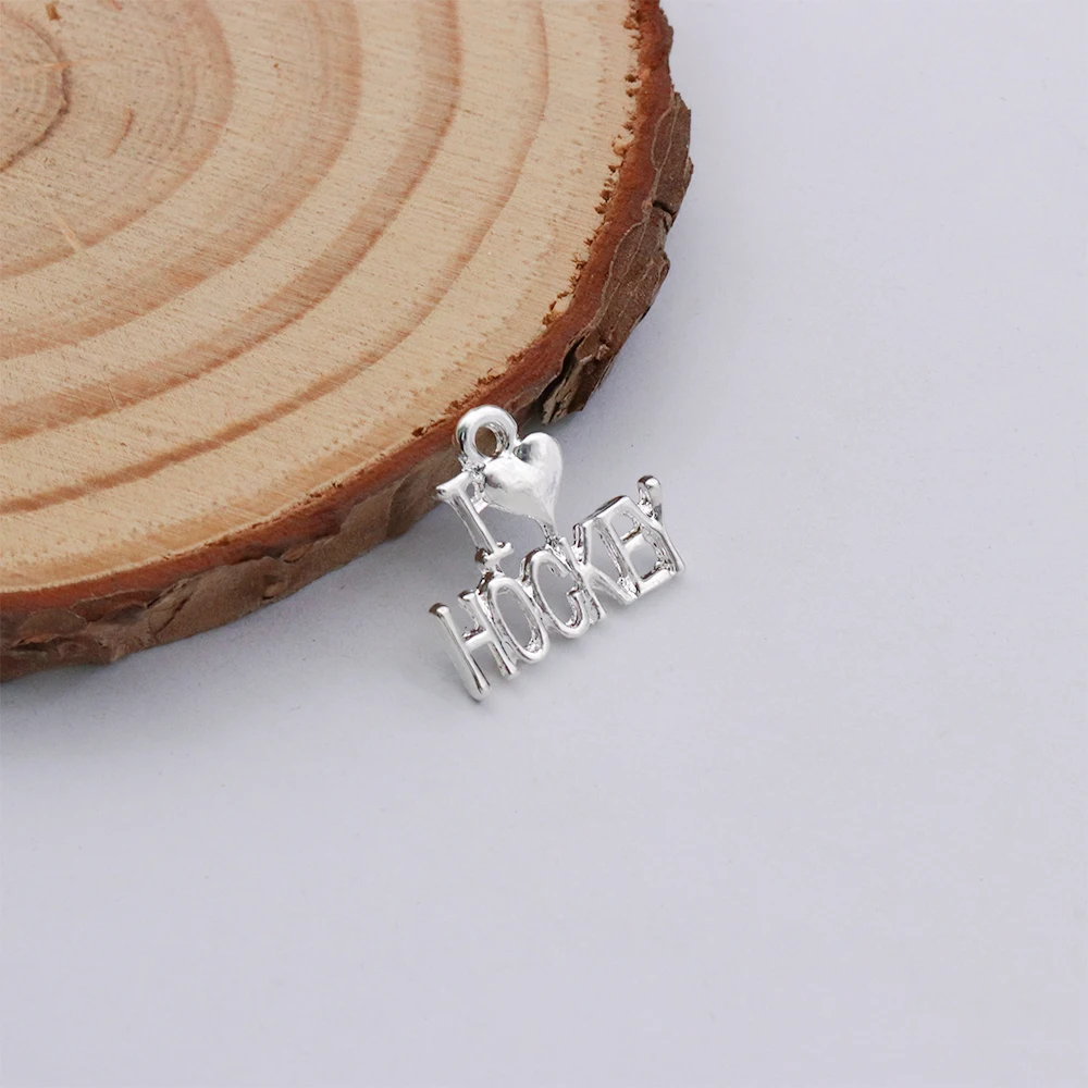 ICE Hockey Players Jewelry Fashion Metal Sport Message Inspire I Love Hockey Charms Pendants DIY