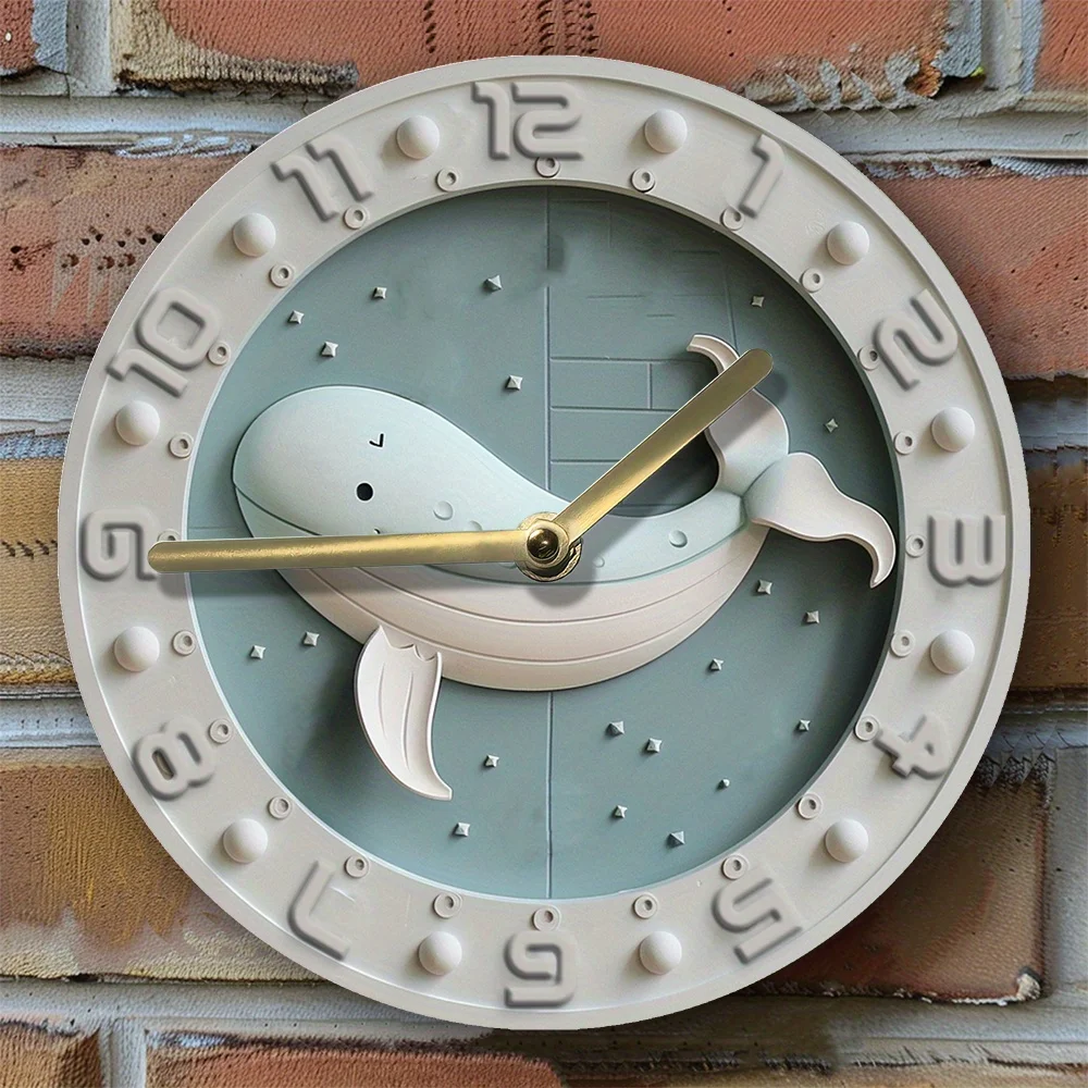 Whale Theme 2D Flat Printing Silent Wall Clock - DIY Assembly Kit: Create & Enjoy- Perfect for Summer Bedroom Decor