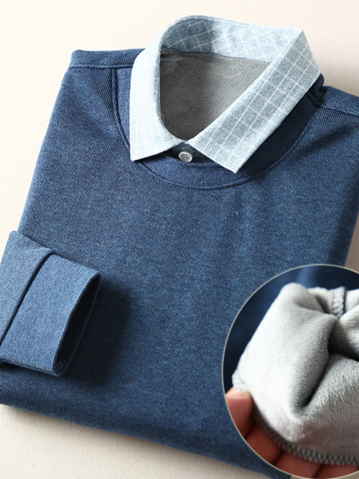 الرجال Thiened Fce اصطف irt طوق وهمية قطعتين قمة دافئة سهلة الرعاية لا بيلينغ الخريف الشتاء Faion الحضرية Sle متماسكة...