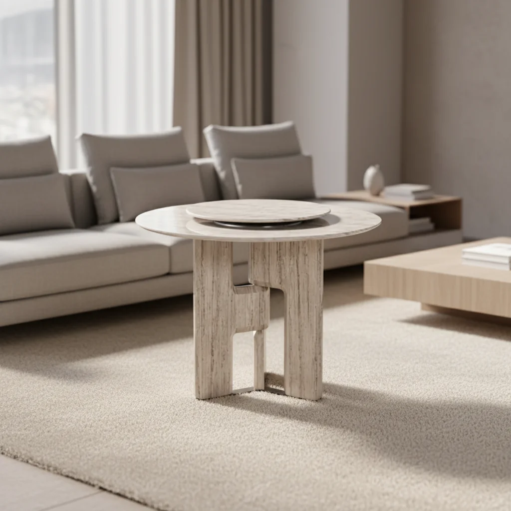 #Jiangpai Nordic Modern Walnut Rock Plate Turntable Solid Wood Dining Room Furniture French Design for Home Use 4 Seating