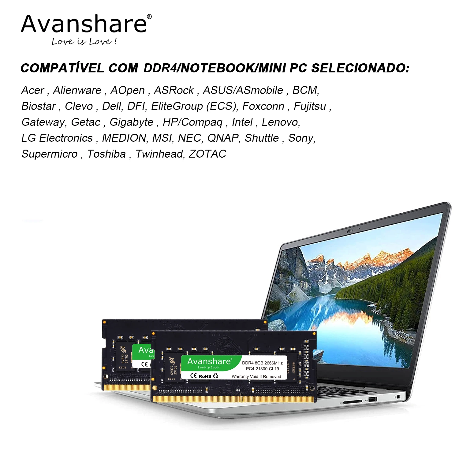 Imagem -03 - Avanshare-memória Ram 8gb 4gb 16gb Ddr4 3200mhz 2666mhz 2400mhz 1.2v Apto para Laptop Notebook 10 Pcs Lote