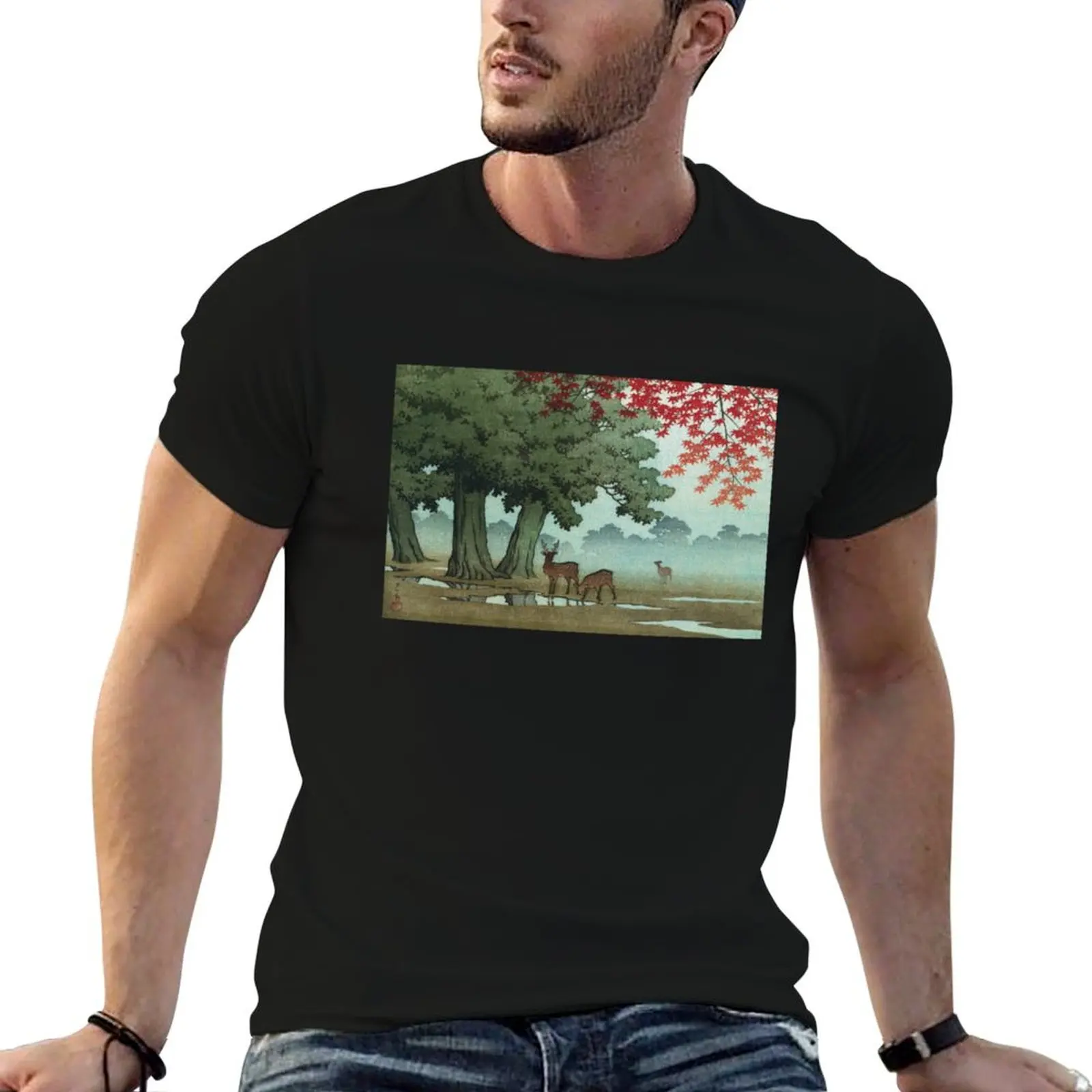 

Deer of Nara Park by Kawase Hasui T-Shirt funny t shirts man printed t shirts for man T-Shirt