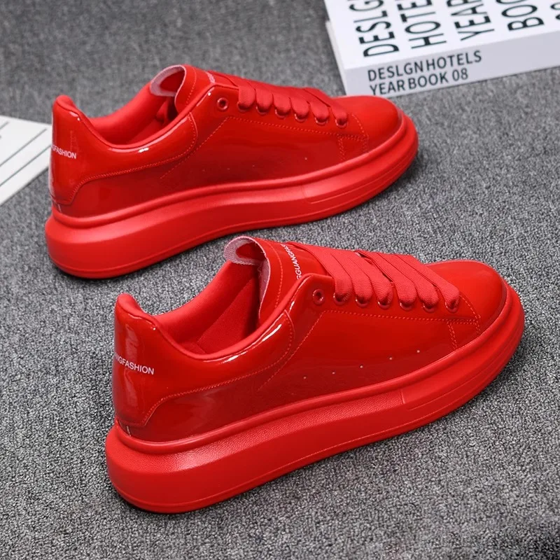 

Red lacquered men's shoes Fashion black casual skateboard shoes Outdoor tennis walking shoes Universal men and women