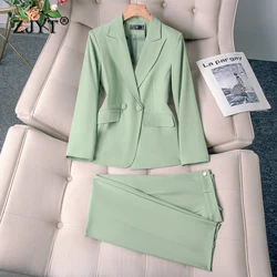 ZJYT Elegant Women's Blazer Set Pants Two Pieces Matching Sets Office Lady Korean Fashion Business Formal Outfit Jacket Trousers