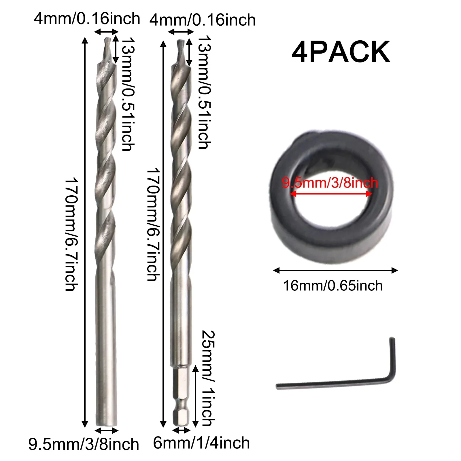 

1set Pocket Hole Drill Bit Hex/Round Shank With Stop Collars For Pocket Hole Guide Jig Woodworking Tools Accessories