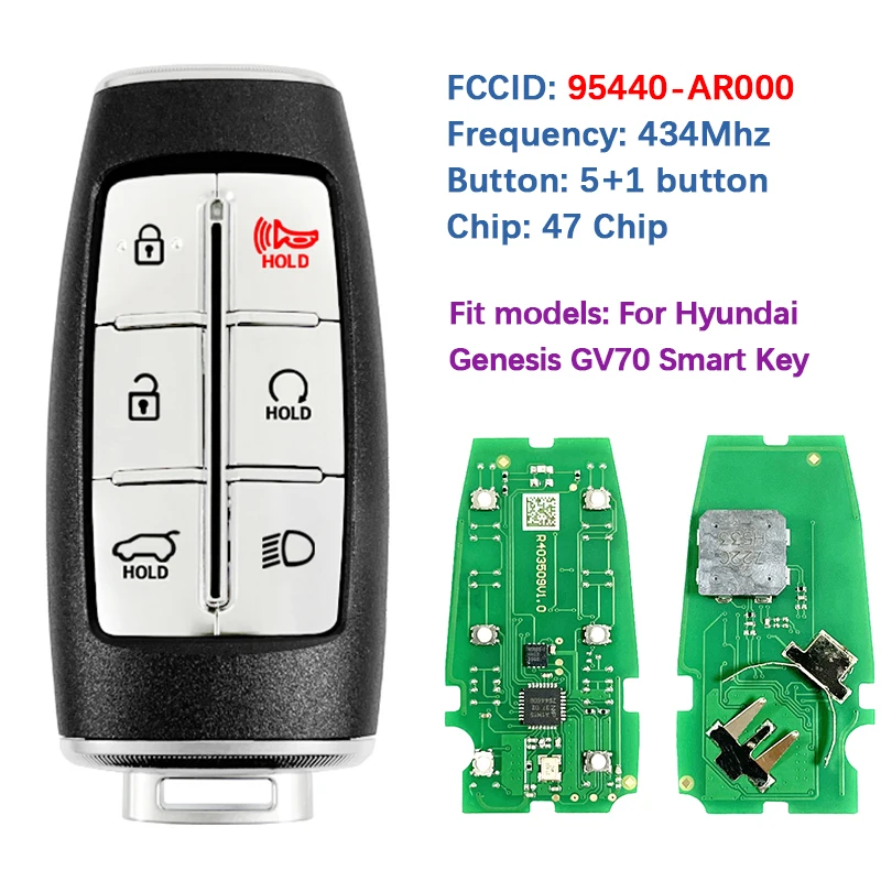 

CN020358 Aftermarket 6 Buttons Smart Remote Key Fob 47 Chip 433Mhz TQ8-FOB-4F36 PN 95440-AR000 For Hyundai Genesis GV70 2022