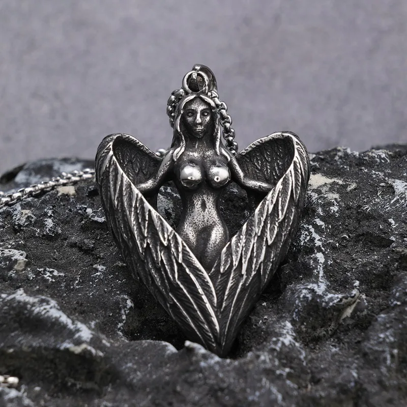 

Patron Saint Angel Wings Stainless Steel Men Necklaces Pendant Chain Gothic Mythical Fairy Charm For Women Fashion Jewelry Gifts