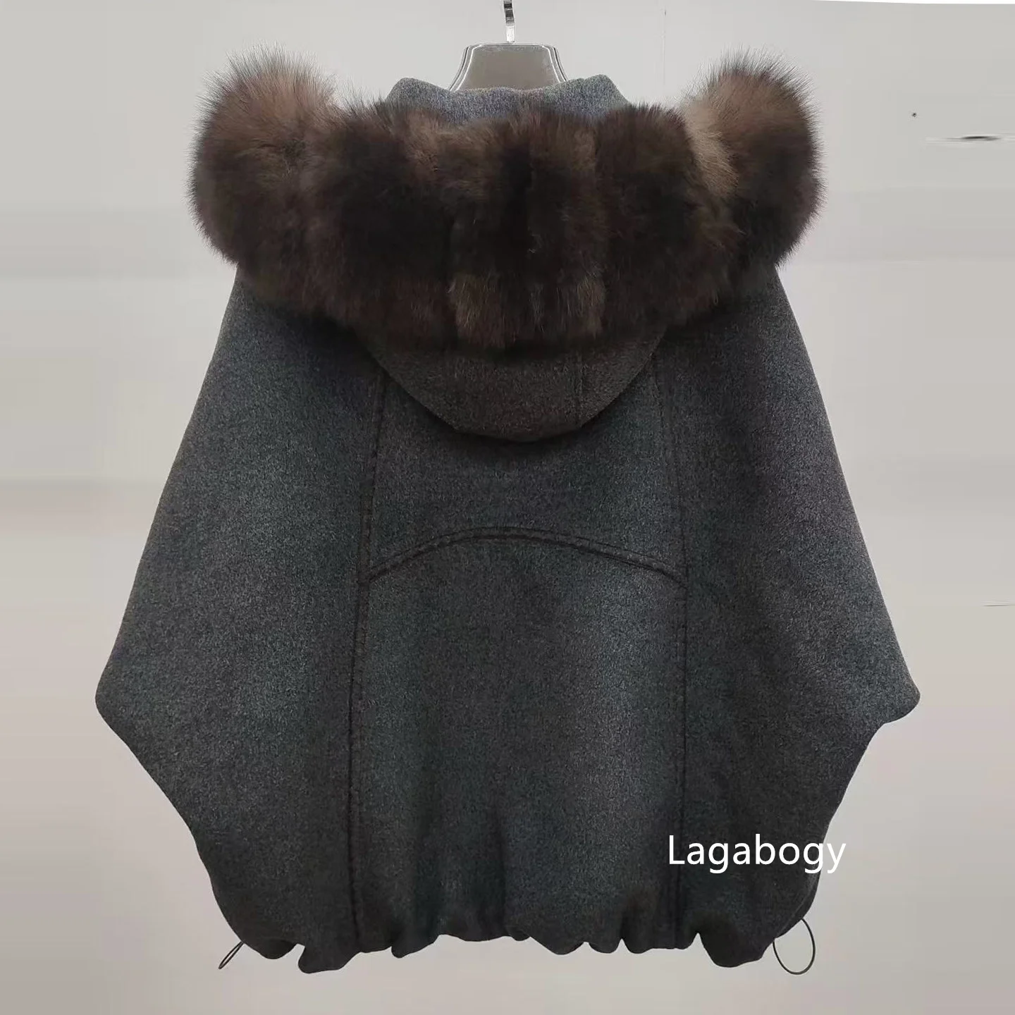 Lagabogy Luxury Real Fur Duck Down Clothes Overszie Women Wool Blend Puffer Jacket With Real Fox Fur Collar New Winter Warm Coat