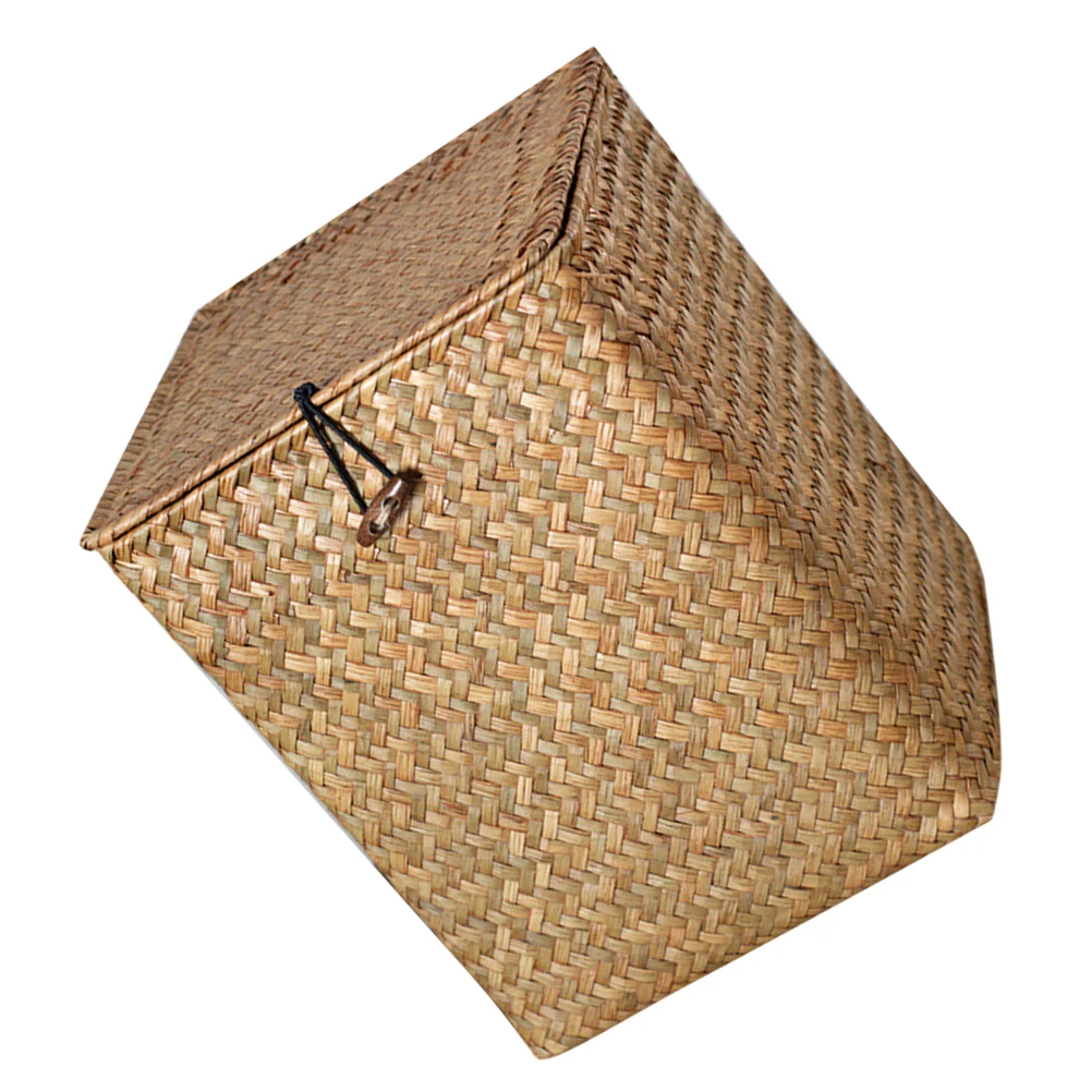 

Seagrass Storage Box Handwoven Lidded Bins Home Organization Cloth Baskets Household Desktop Toy Makeup Organizer Storage Supply