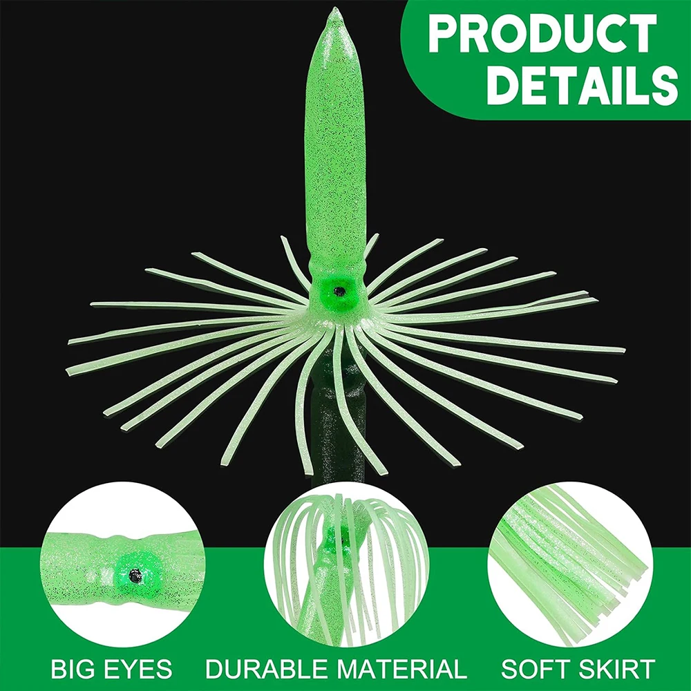3Pcs Octopus Squid Skirts Fishing Lures 30cm/11.81inch 56g Luminous Octopus Skirt Trolling Plastic Bait Saltwater Fishing Tackle