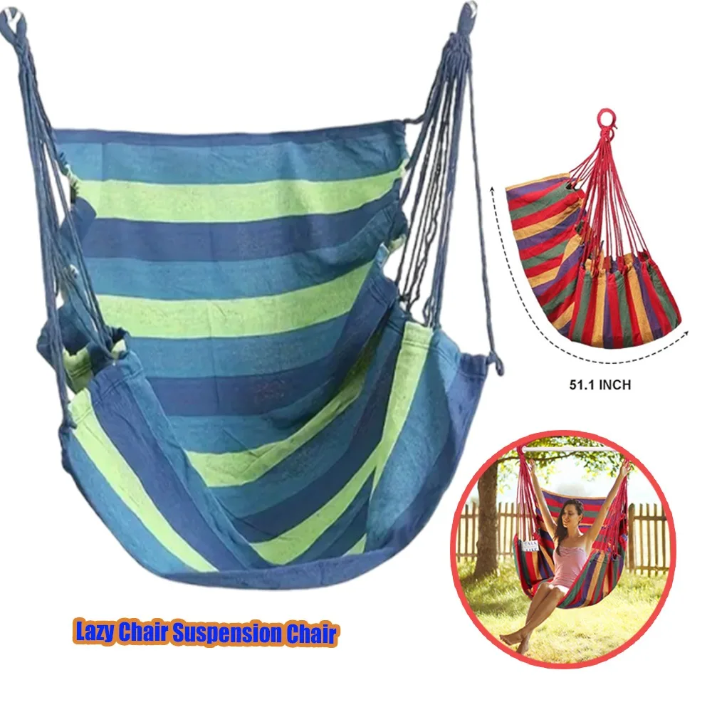 

Handwoven Hammock Swing Hanging Chair Rope Swing 2 Cushions Strong Soft Cotton For Bedroom Outdoor