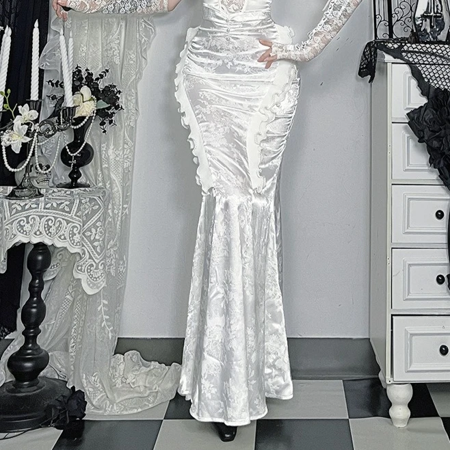 New Aesthetic Fairycore Grunge Mermaid Skirt Women Pastel Goth Lolita White Skirts Vintage Banquets Party Skirts