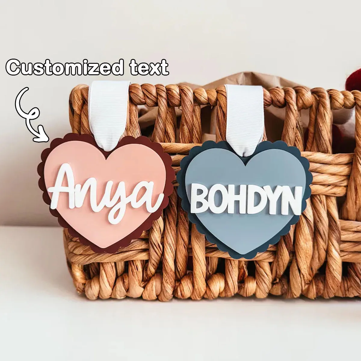 Personalized Tags, Gift Tags, Gift Stickers, Product Labels, Custom Tags, Valentine's Day Heart Tags, Valentine's Day Basket Tags, Scallop Heart Tags, Personalized Valentine's Day Name Tags, Acrylic Heart Tags