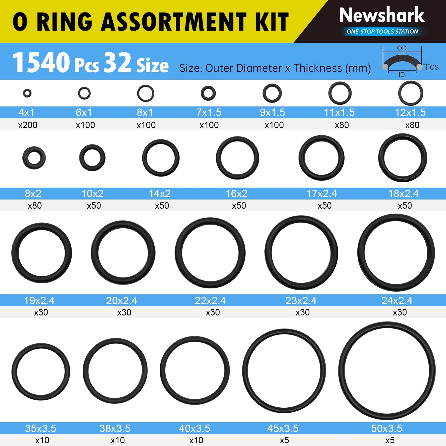 Metric O Ring Assortment Kit 1540Pcs 32 Sizes Rubber Sealing Washer Set with Pick Tools Automotive Plumbing Repair Accessories