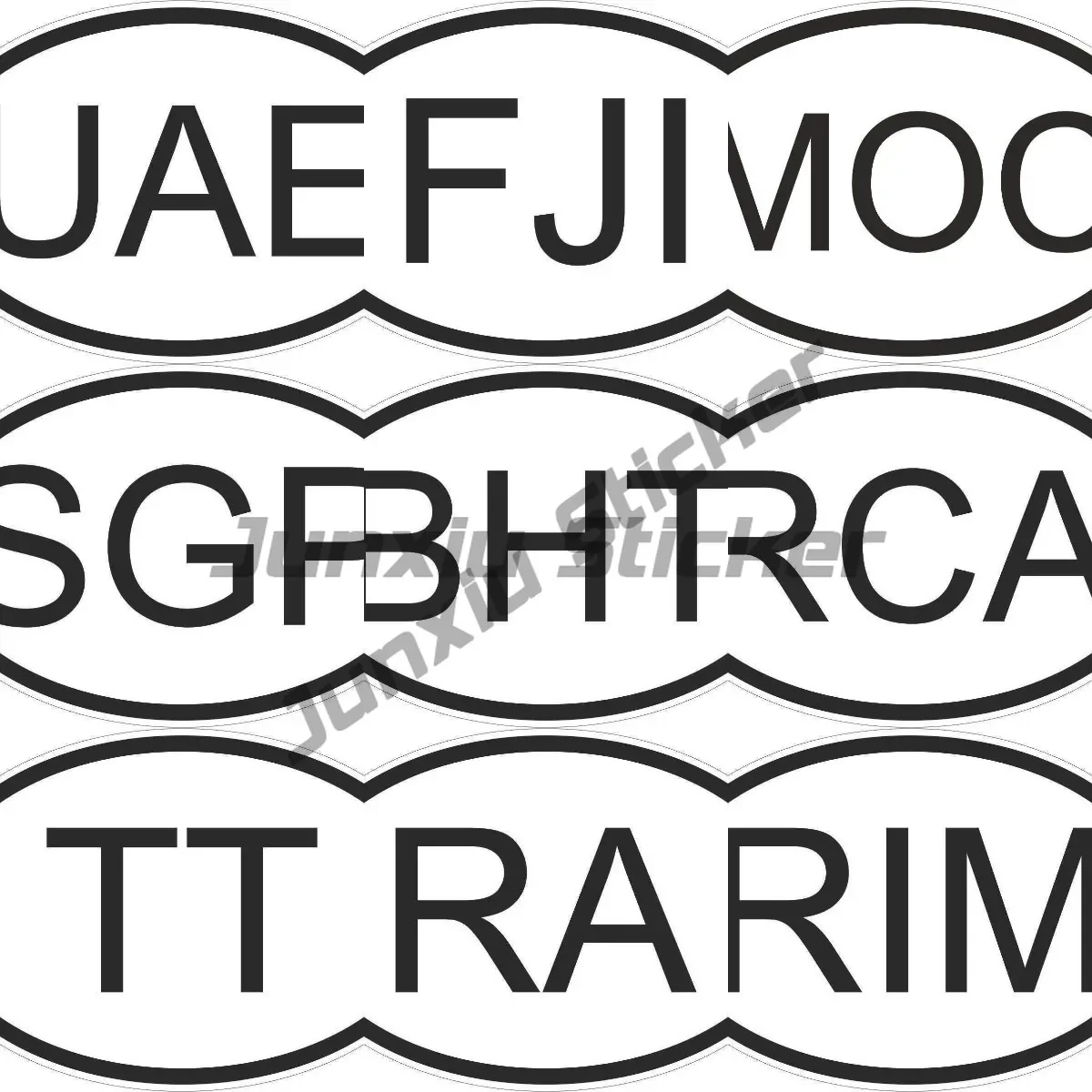 

Oval Flag Country Code UAE FJI MOC SGP BHT RCA TT RA RIM Vinyl Country Code Sticker Hot Sale Direct Selling Car Stickers