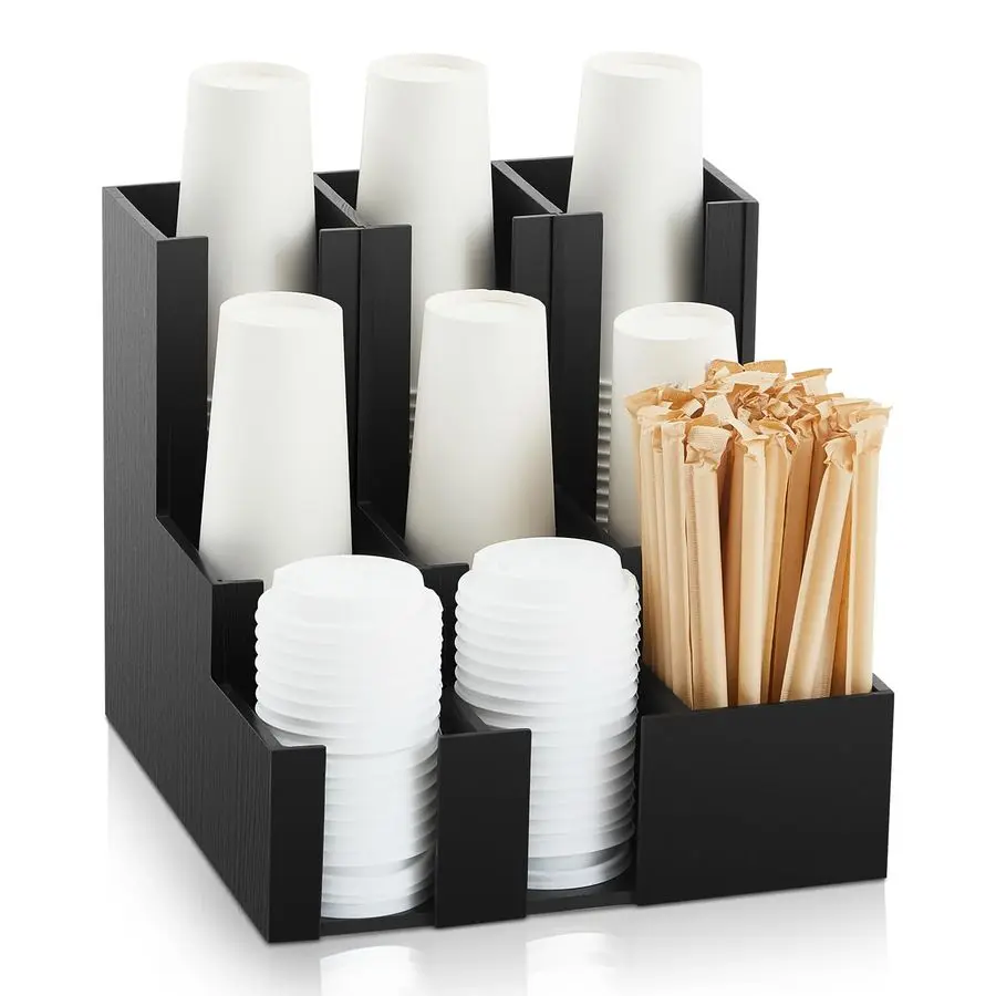 

Вертикальный диспенсер для кофейной чашки и крышки, органайзер для приправ для кофе, 9-совки для одноразового бумажного усилителя, пластиковый стаканчик, для кабины