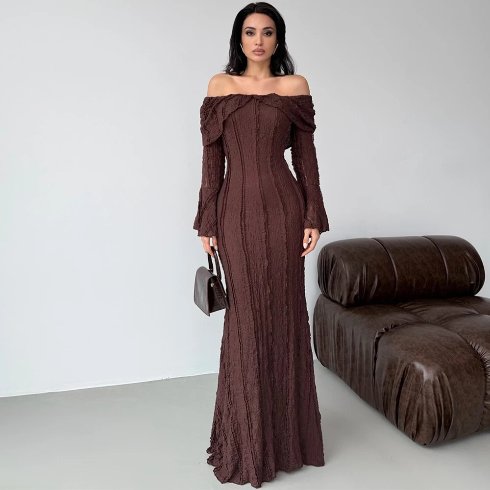 

Fashion Boat Neck Jersey Evening Dress High Quality Mermaid Customized Prom Dresses Modern Long Sleeves Celebrity Gowns