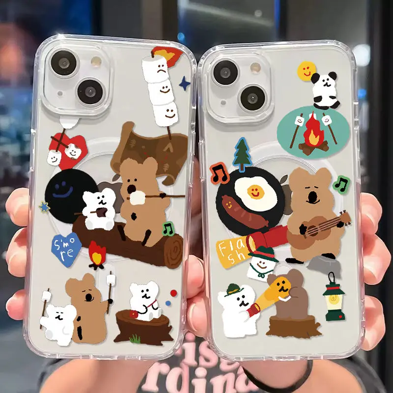 Lovely Bear Quokkas Cartoon Magsafe Magnetic Phone Case For iPhone 16 15 14 13 12 11 Pro Max Soft Transparent Shockproof Cover